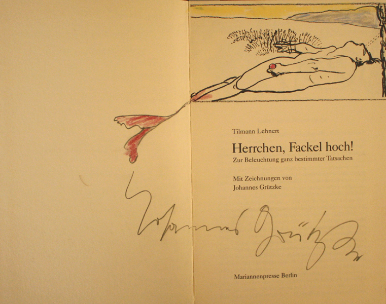 Herrchen Fackel hoch Johannes Grützke Original Zeichnung Illustration Buch Unterschrift