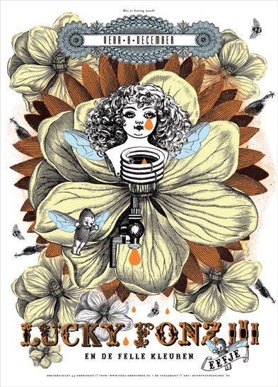 Kunny van der Ploeg siebdruck silkscreen conzert poster art of rock Lucky Fonz III 'how to make honey'