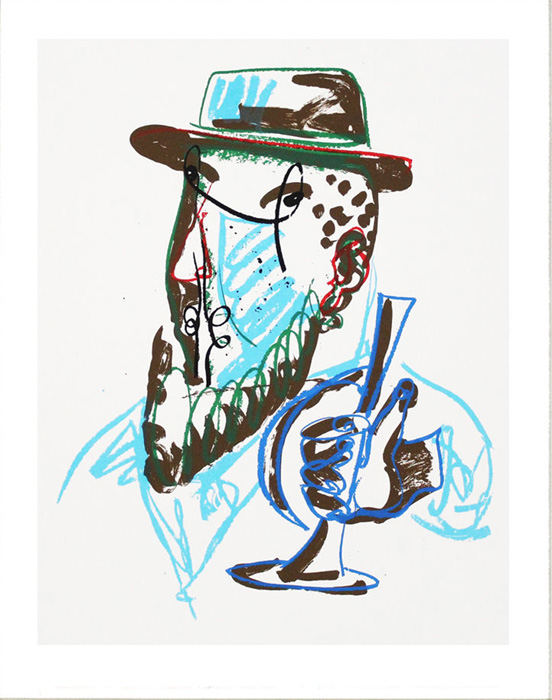 MARKUS LÜPERTZ Mann mit blauer Trompete Grafik Lithografie Litho Siebdruck