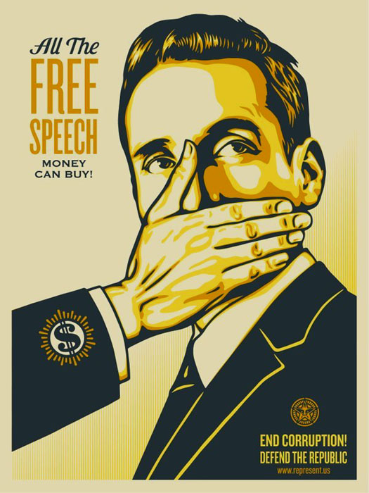 Shepard Fairey Obey silkscreen Siebdruck 2016 all free speech money can buy poster