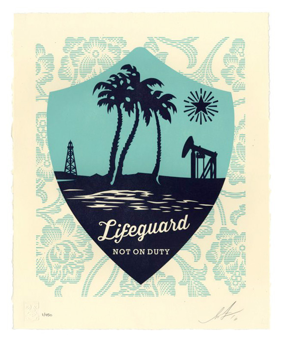 Shepard Fairey Obey silkscreen Siebdruck Letterpress 2016 Lifeguard not on duty