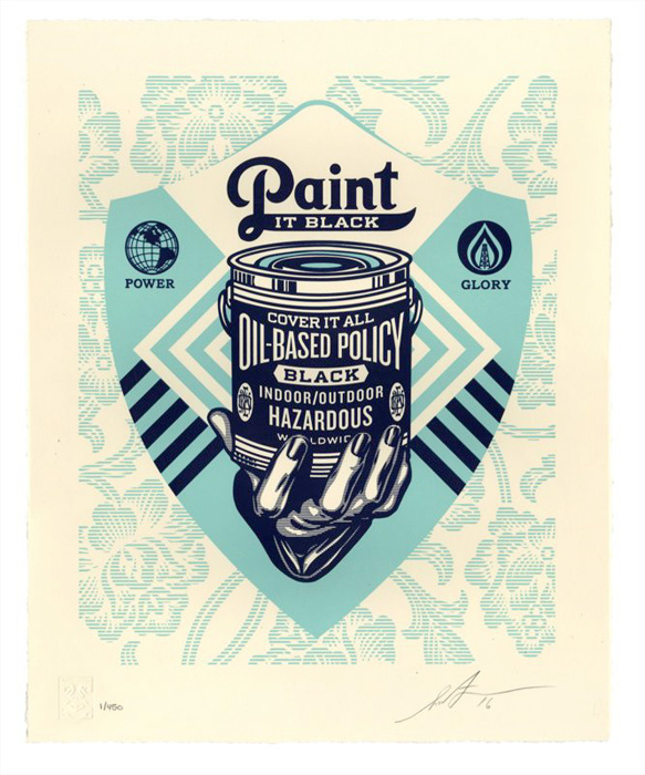 Shepard Fairey Obey silkscreen Siebdruck Letterpress 2016 Paint it black