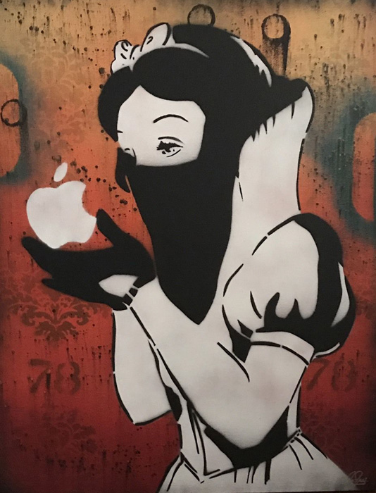 Snow White 11 X 14 Chris Cleveland   Spray-Gemälde auf Leinwand - signed spray paint