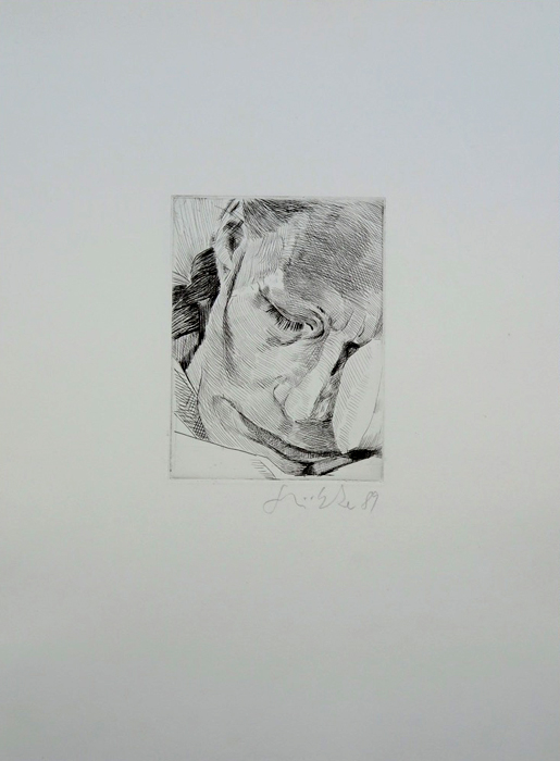das Gesicht mit dem breiten Mund Lithografie Johannes Grützke Holzschnitt Radierung Schabradierung Offsetdruck  Druckgrafik