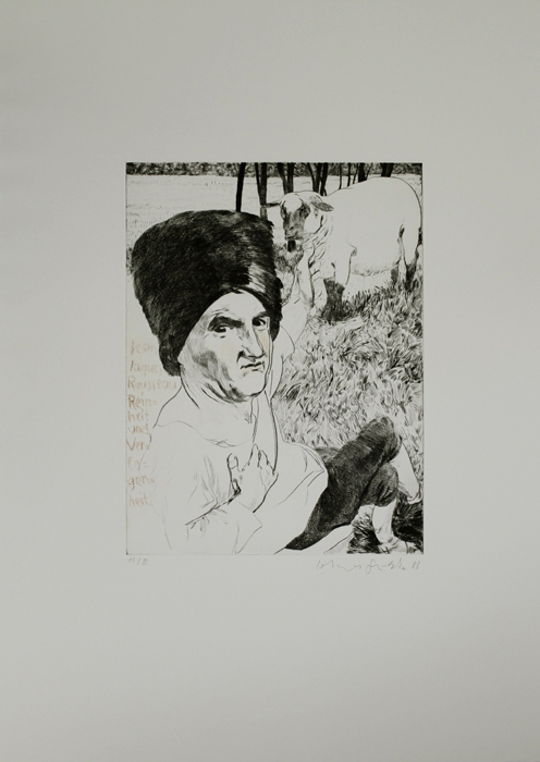 jean jacques rosseeau Kathedrale des Künstlers Lithografie Johannes Grützke Holzschnitt Radierung Schabradierung Offsetdruckt Druckgrafik Kaltnadelradierung
